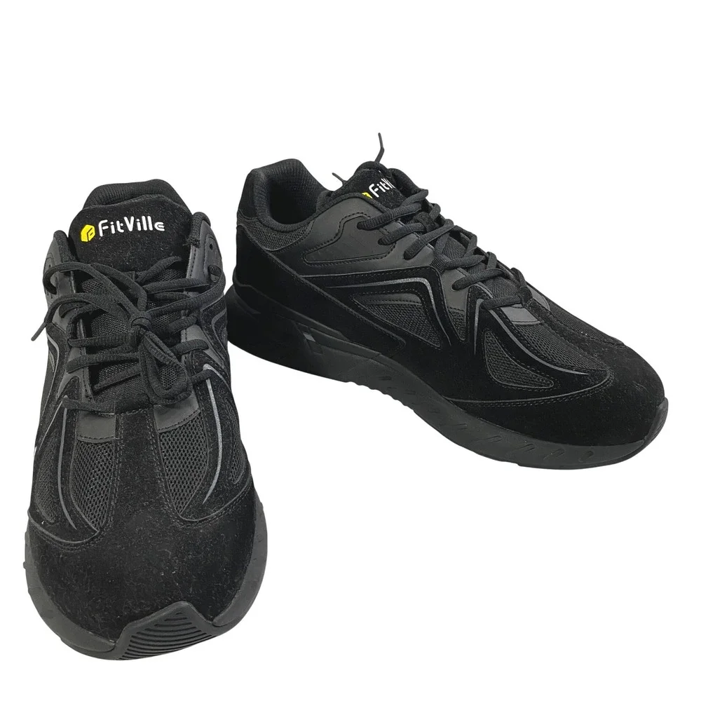 FitVille Sneakers Mens‎ 15EEW Rebound Core Black Suede Mesh Extra Wide